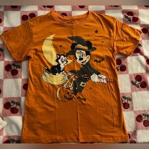 NWOT Disney Halloween Minnie Witch & Figaro Cat Spooky T-Shirt Kids 10/12 L